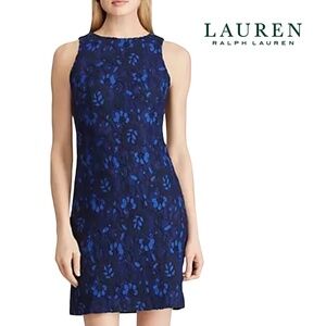 Ralph Lauren Dress Sheath Lace Overlay Royal Blue Cocktail Sleeveless